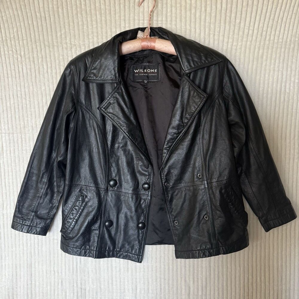 Vintage Wilson's Women's Black 100% Leather Jacket Size XS Pockets No Belt - Picture 9 of 14